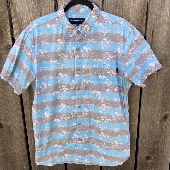 Men's Molokai Surf Multicolor Tropical Button-Down Shirt L Cotton Pocket Beach - Picture 1 of 14